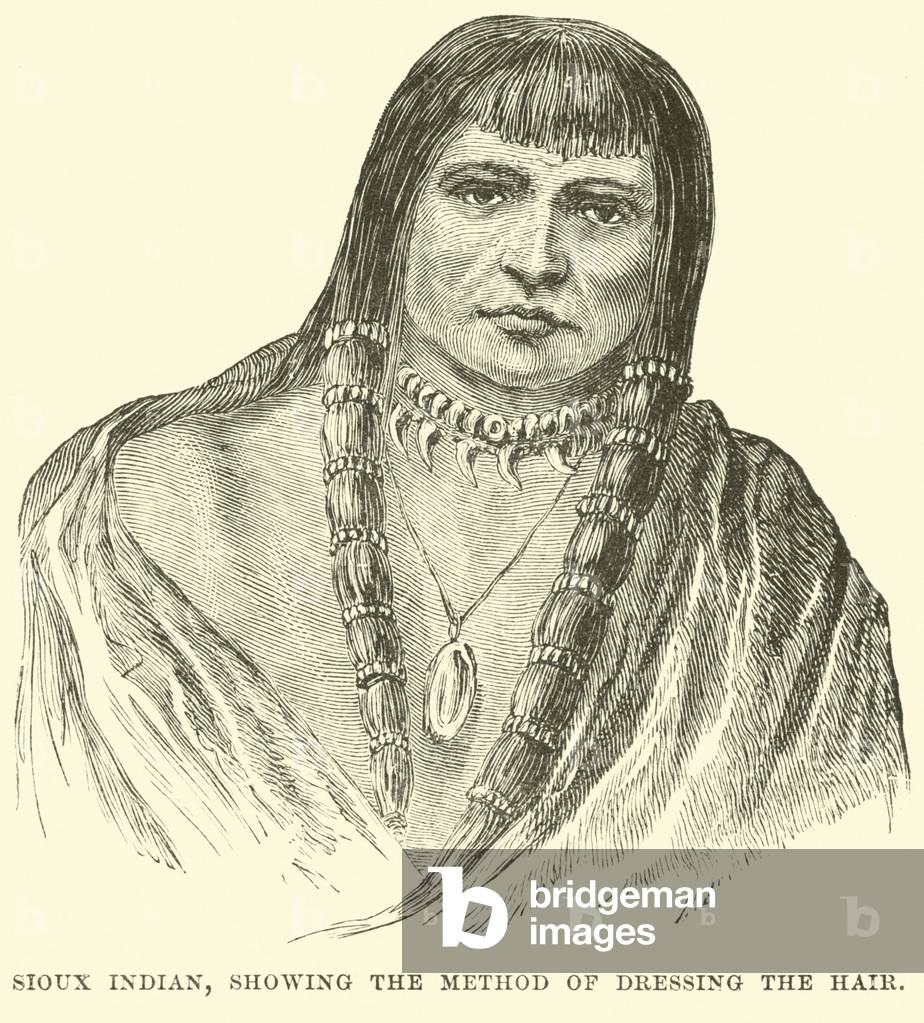 Sioux Indian, showing the method of dressing the hair (engraving)