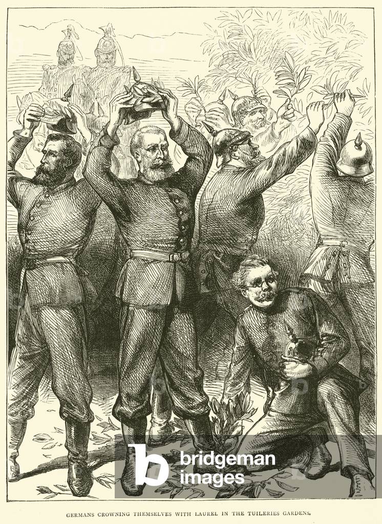 Germans crowning themselves with Laurel in the Tuileries Gardens, March 1871 (engraving)