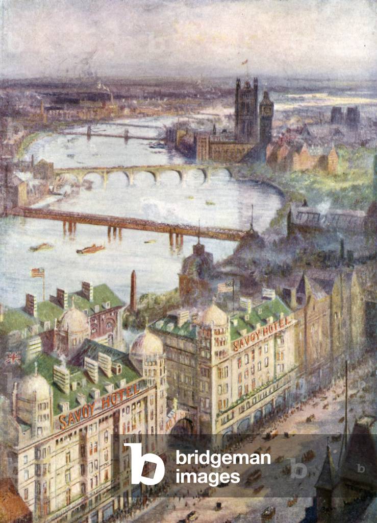 View from Savoy Hotel, looking West (colour litho)