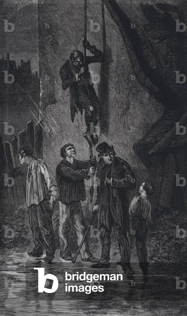 Scene from Les Miserables, by Victor Hugo: Thenardier's escape (engraving)
