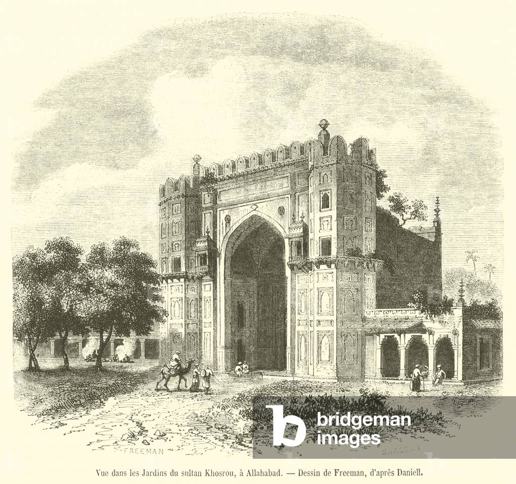 Vue dans les Jardins du sultan Khosrou, a Allahabad (engraving)