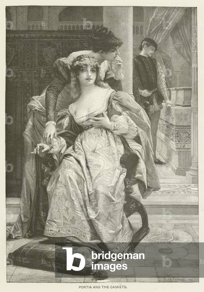 Portia and the caskets (engraving)