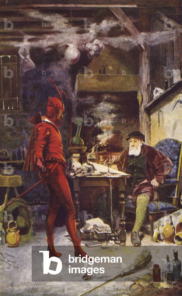 Faust, Act I, Scene I (colour litho)