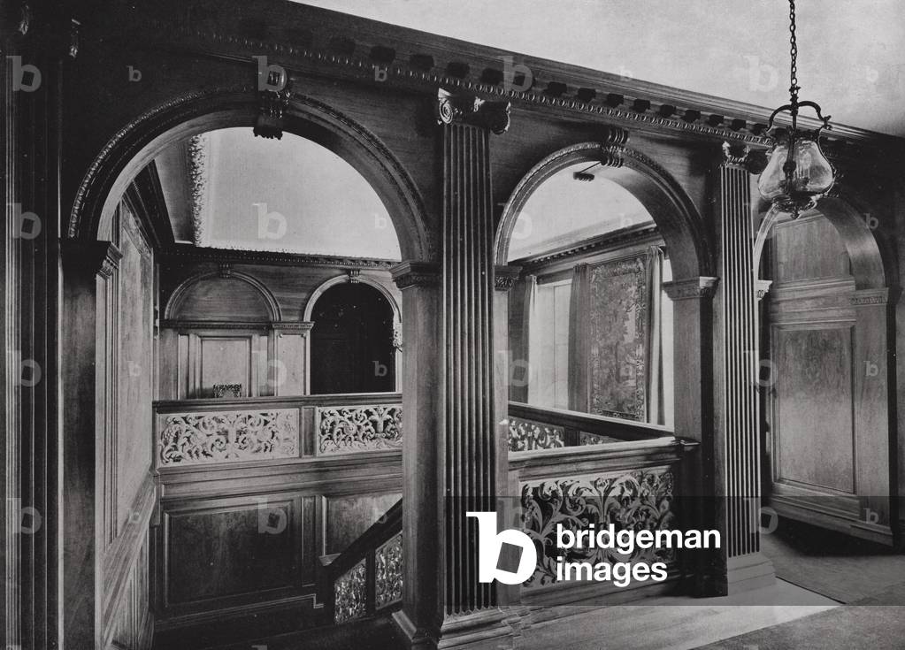 Staircase Hall, Ardenrun Place, Lodstone, Surrey, England (b/w photo)