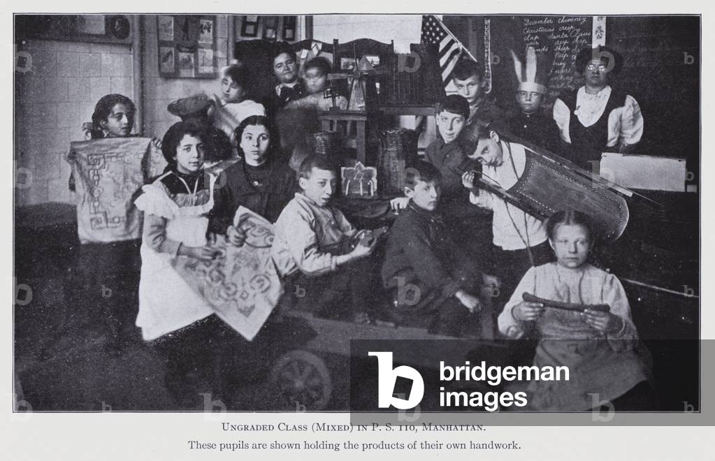 New York School Enquiry, 1911-13: Ungraded Class (Mixed) in P S 110, Manhattan (b/w photo)