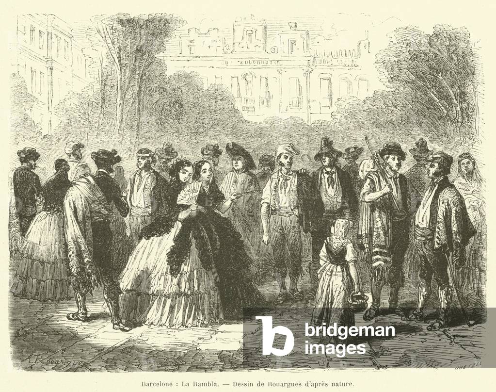 Barcelone, La Rambla (engraving)