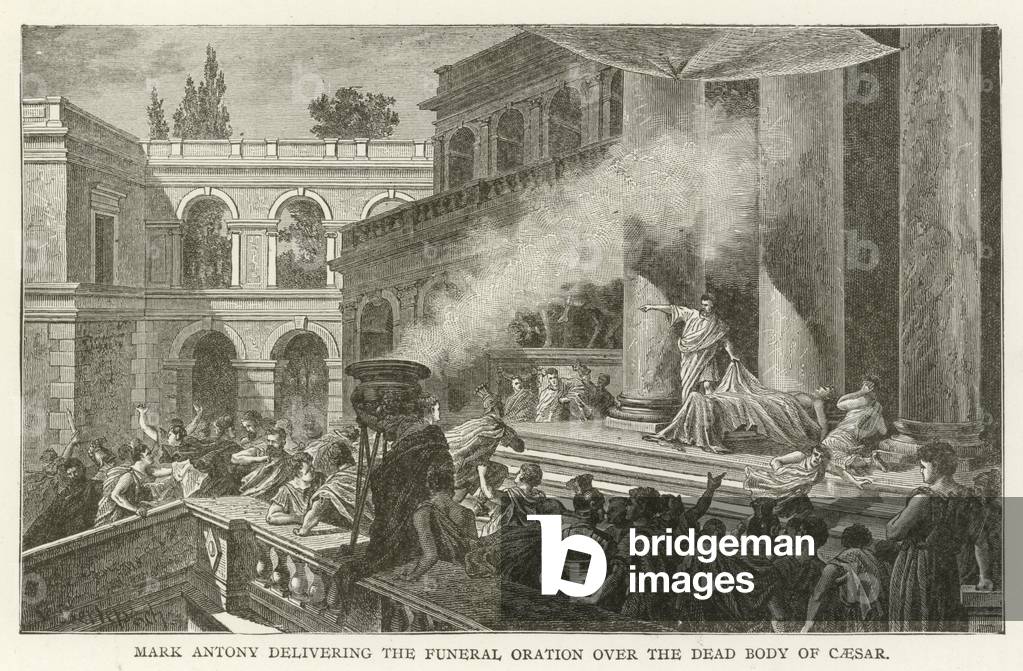 Mark Antony delivering the funeral oration over the dead body of Caesar (engraving)