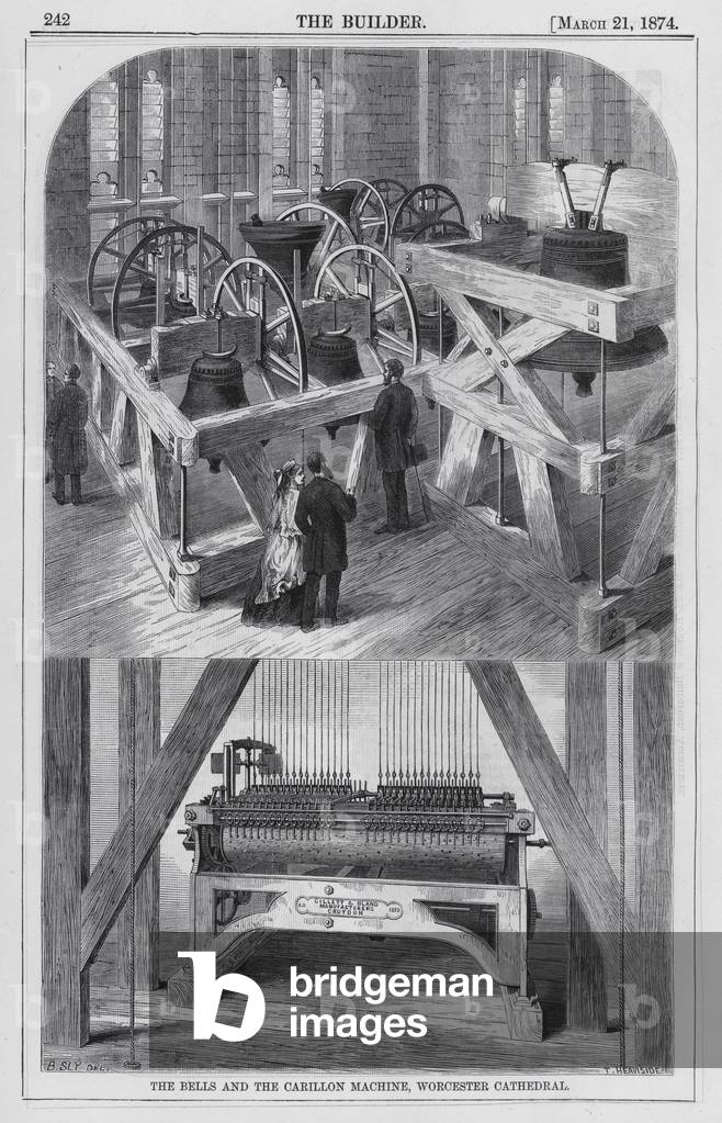 The Bells and the Carillon Machine, Worcester Cathedral (engraving)