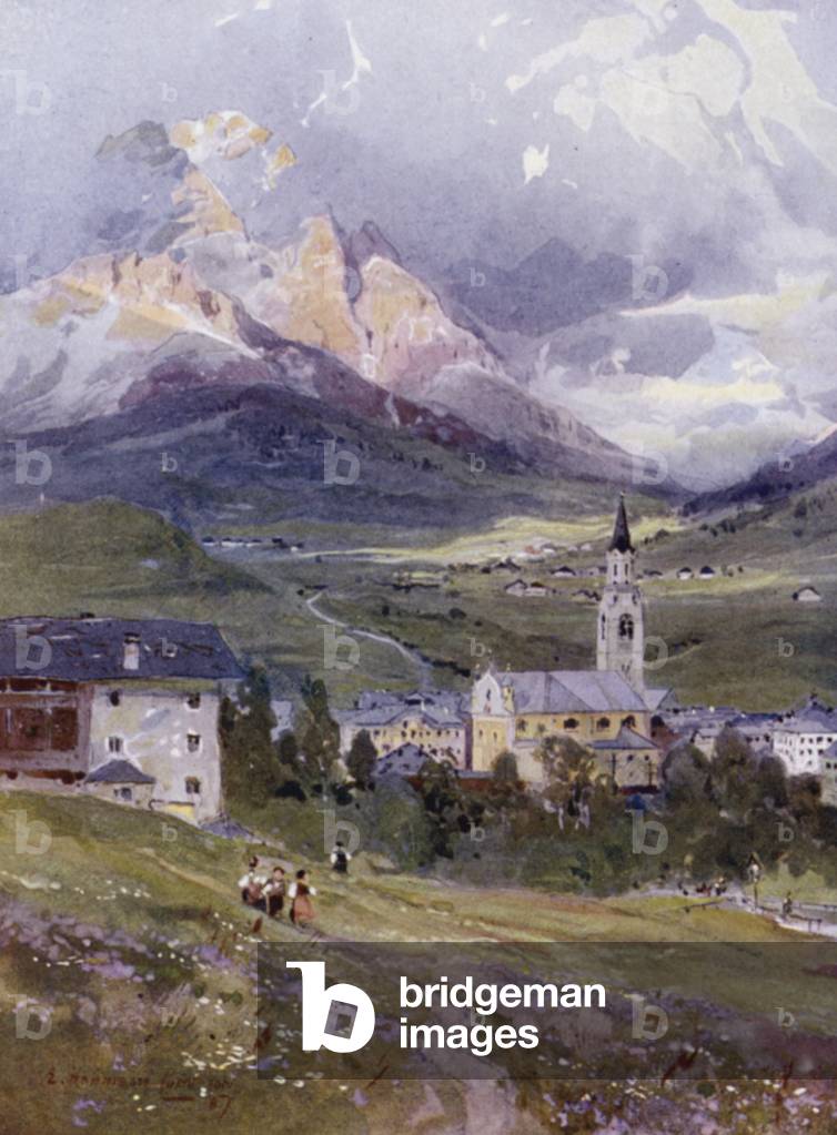 Cortina and Monte Cristallo (colour litho)
