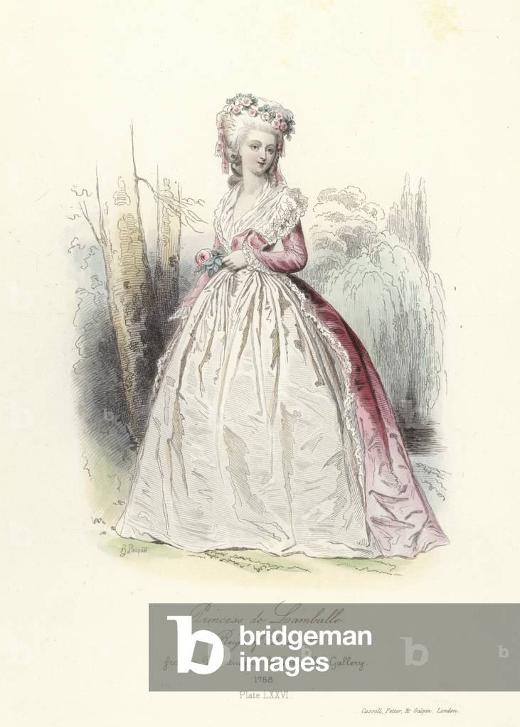 Princess de Lamballe, reign of Louis XVI of France (coloured engraving)