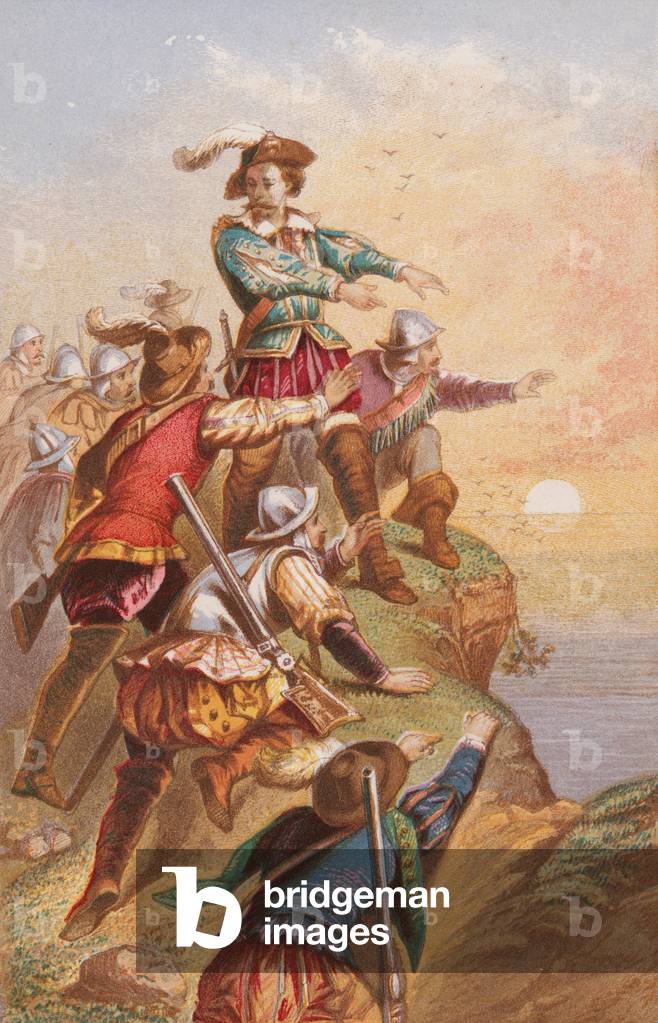 Discovery of the Pacific Ocean (colour litho)