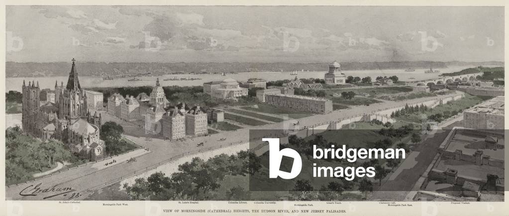 View of Morningside (Cathedral) Heights, the Hudson River, and New Jersey Palisades (litho)