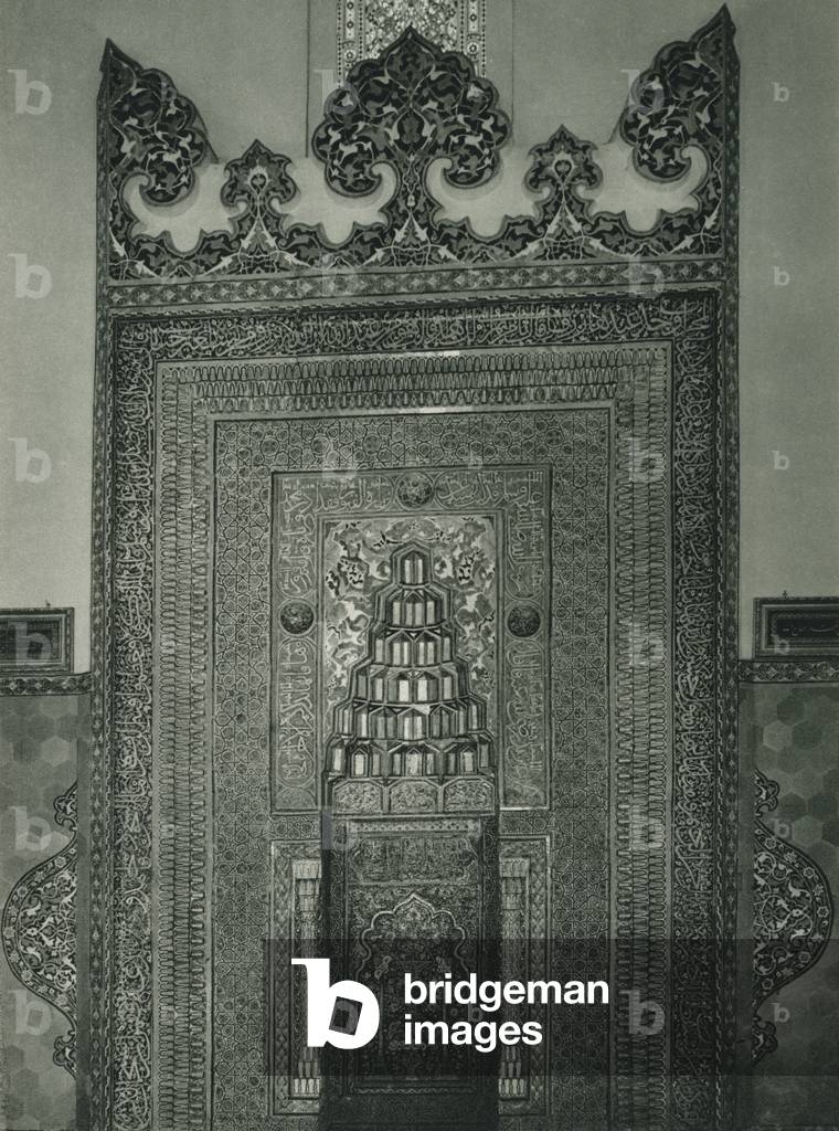 Turkey: Yesil turbeden, Part of the Green Turbe at Bursa (b/w photo)