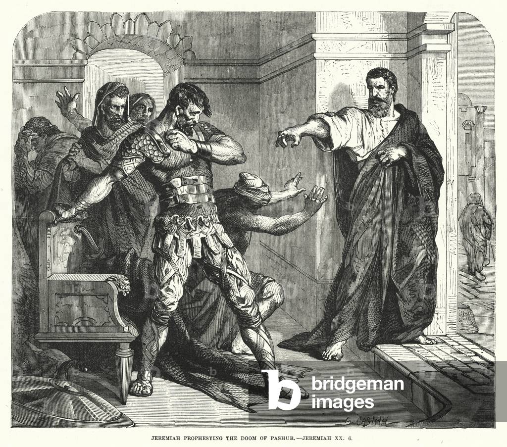 Jeremiah prophesying the Doom of Pashur, Jeremiah XX, 6 (engraving)