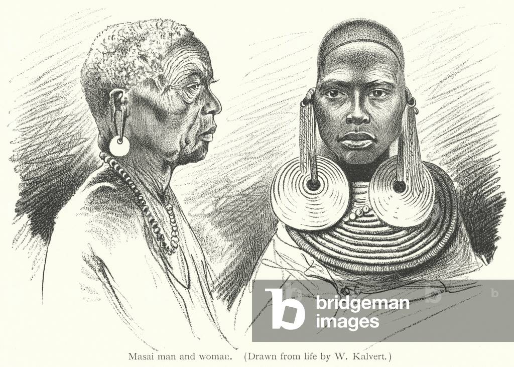 Masai man and woman (engraving)