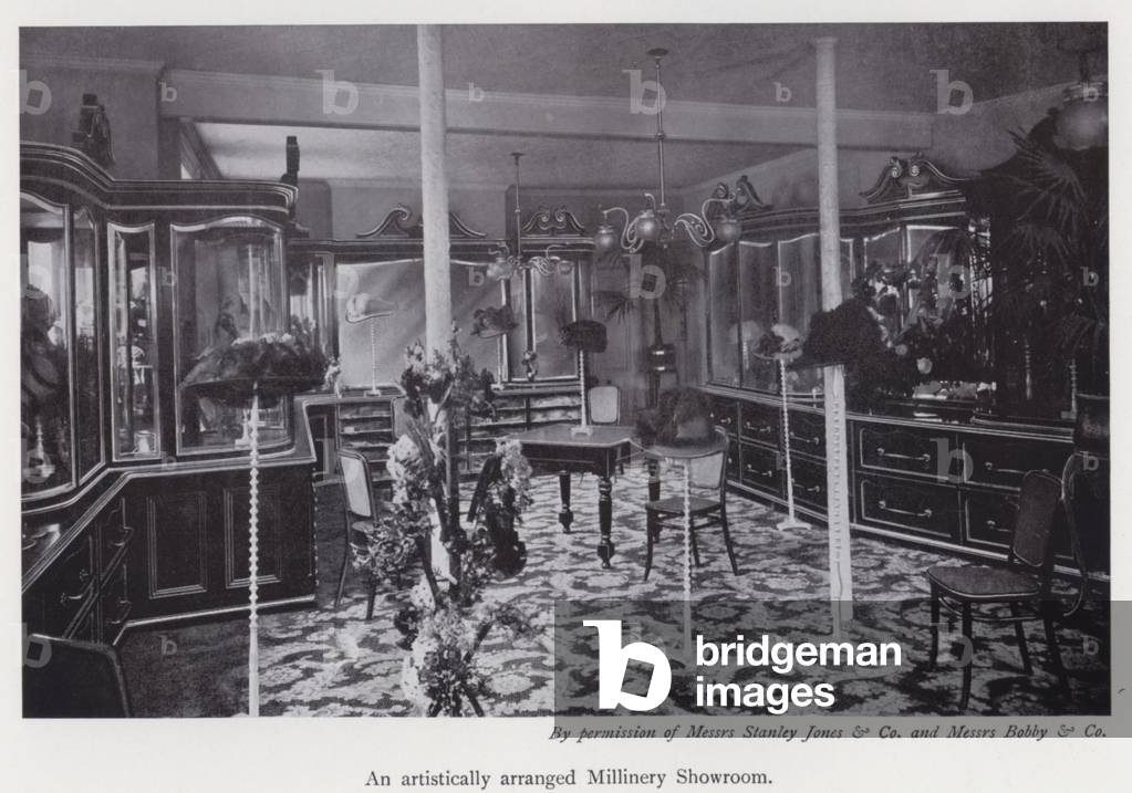 An artistically arranged millinery showroom (b/w photo)
