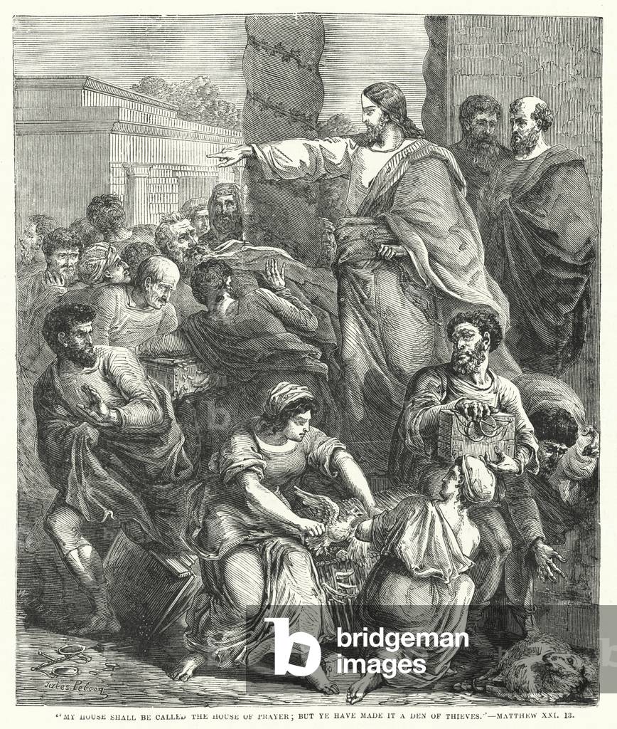 My house shall be called the house of prayer; but ye have made it a den of thieves, Matthew XXI, 13 (engraving)