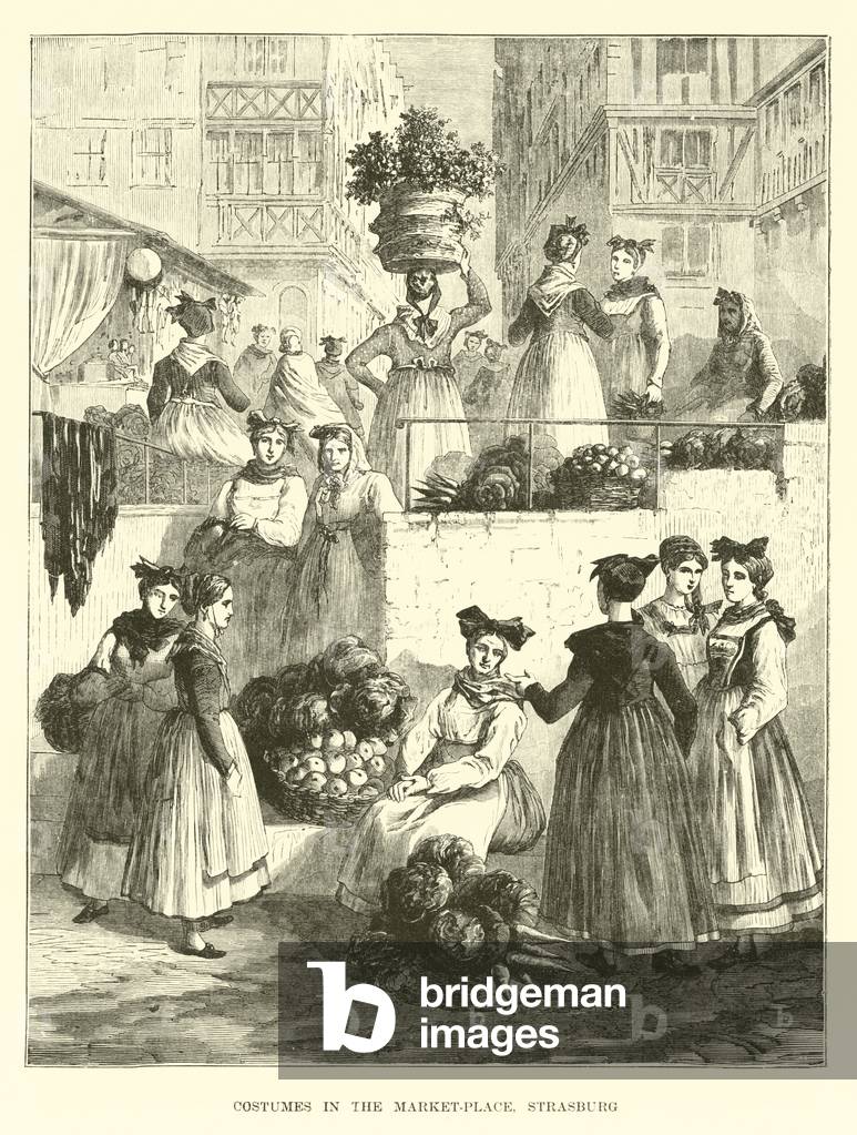Costumes in the market-place, Strasburg (engraving)
