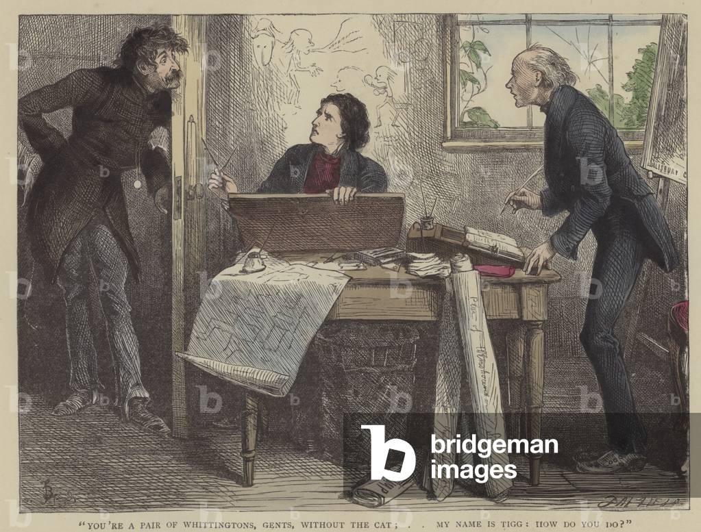 Illustration for Martin Chuzzlewit (coloured engraving)