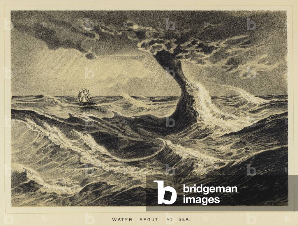 Water spout at sea (litho)