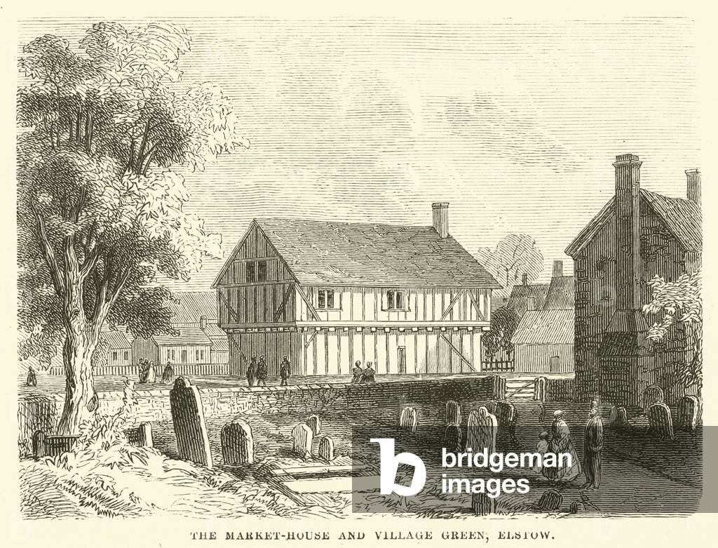 The Market-House and Village Green, Elstow (engraving)