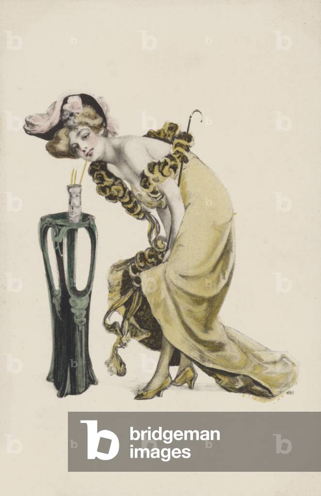 Woman in yellow (colour litho)