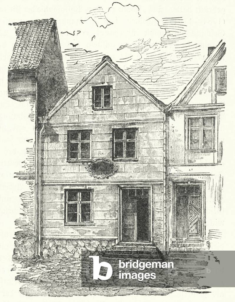 Birthplace of German poet Johann Gottfried Herder, Mohrungen, Prussia (engraving)