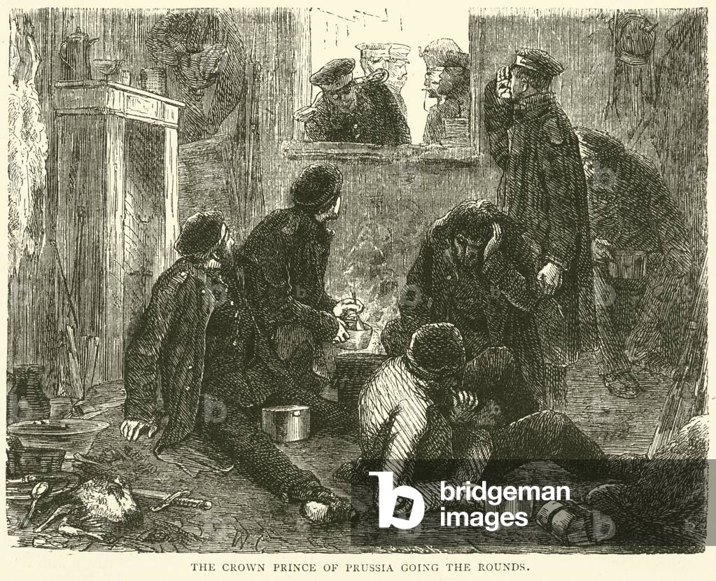The Crown Prince of Prussia going the rounds, November 1870 (engraving)