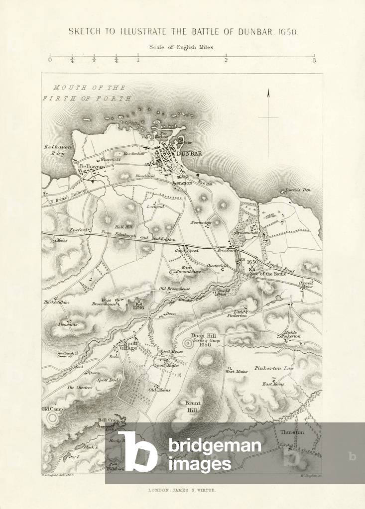Sketch to illustrate the Battle of Dunbar, 1650 (engraving)