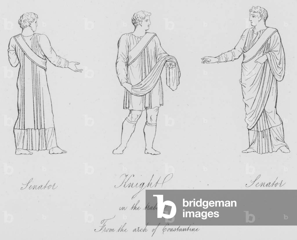 Senator, Knight, Senator in the trabea, from the arch of Constantine (engraving)