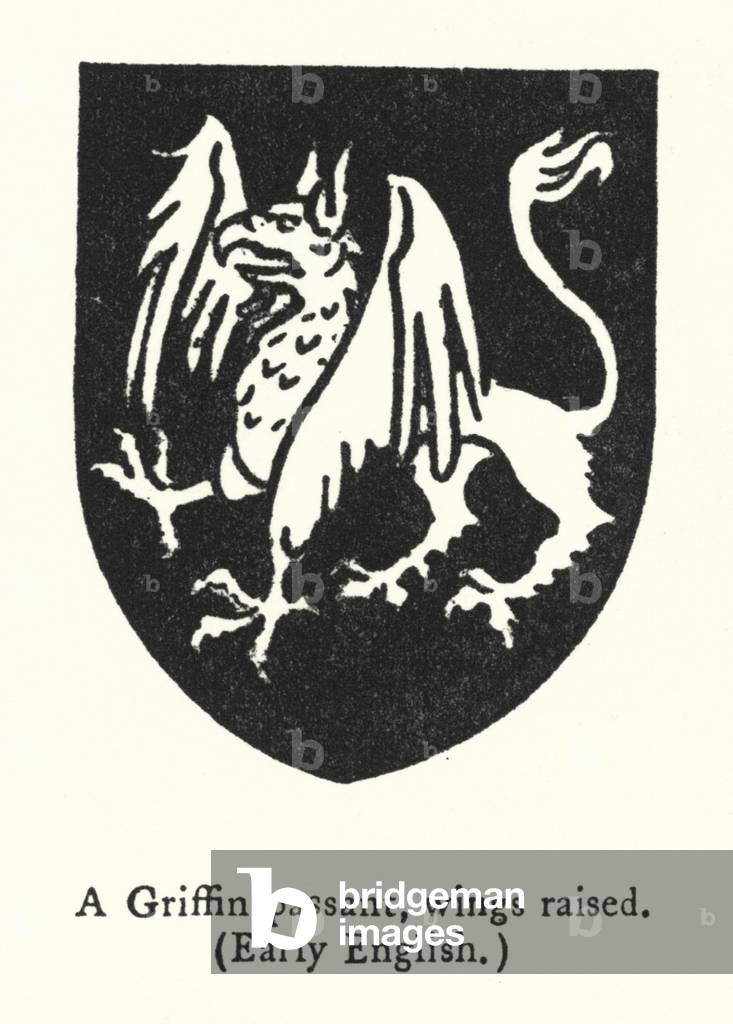 A Griffin passant, wings raised, Early English (engraving)