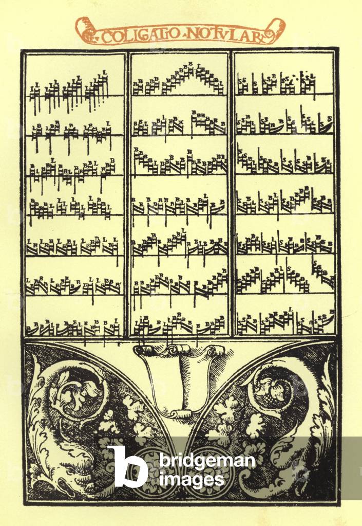 Page from the Thoscanello della Musica of Petro Fiorentino (colour litho)