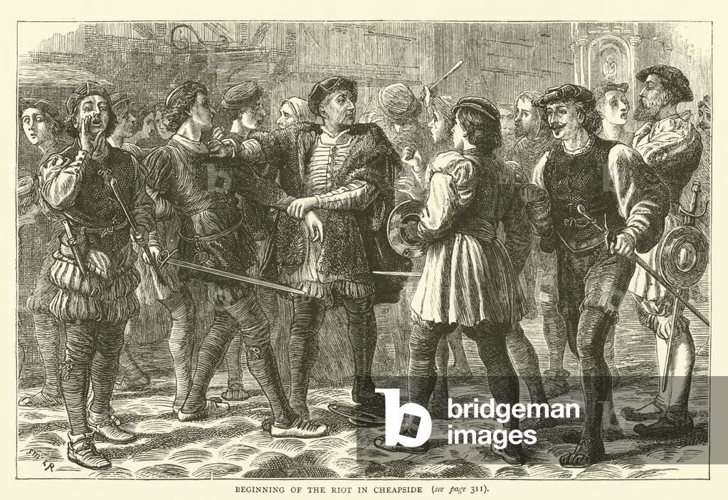 Beginning of the riot in Cheapside (engraving)