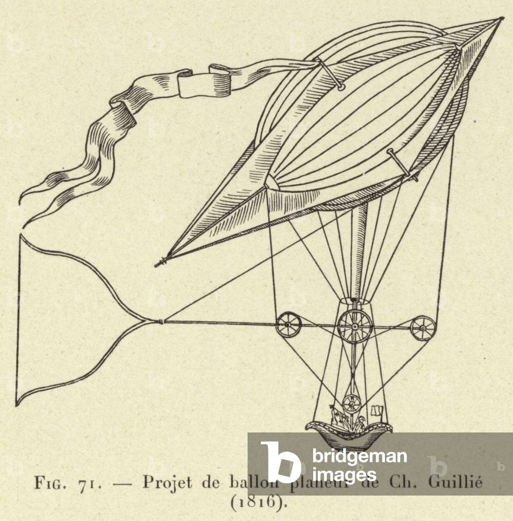Projet de ballon planeur de Ch Guillie (1816) (engraving)