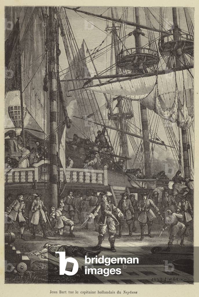 Jean Bart tue le capitaine hollandais du Neptune (engraving)