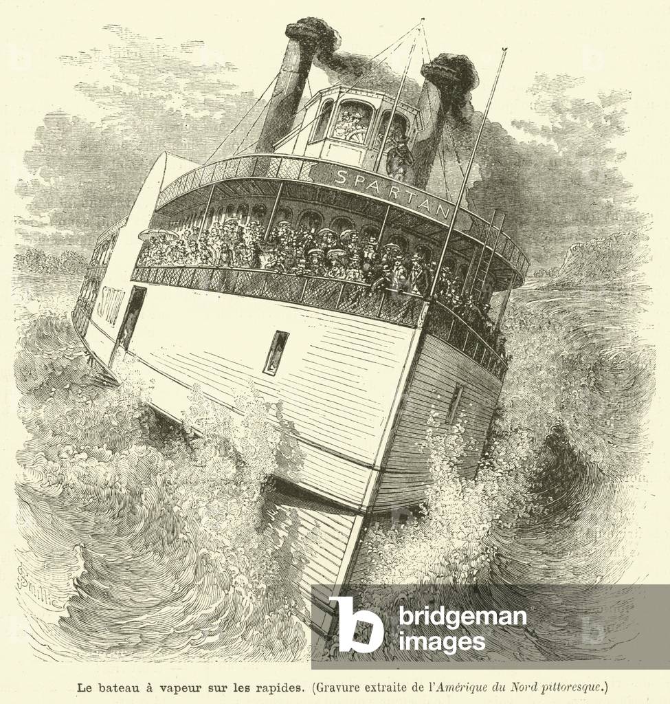 Le bateau a vapeur sur les rapides (engraving)