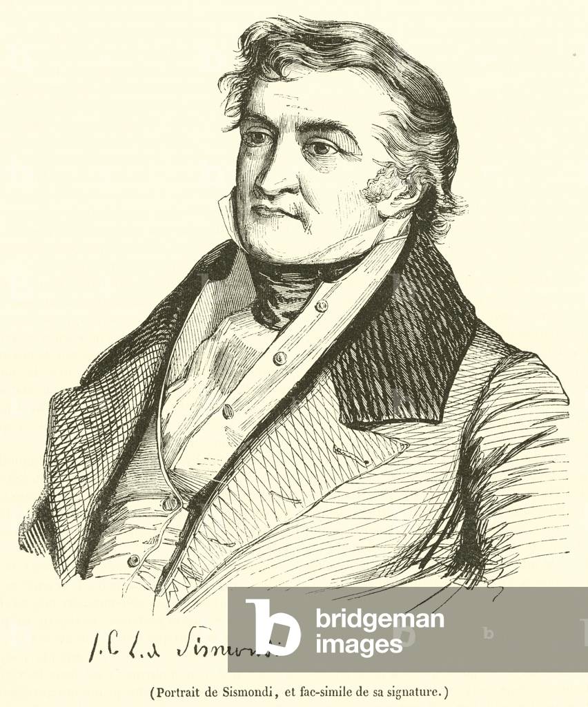 Portrait de Sismondi, et fac-simile de sa signature (engraving)