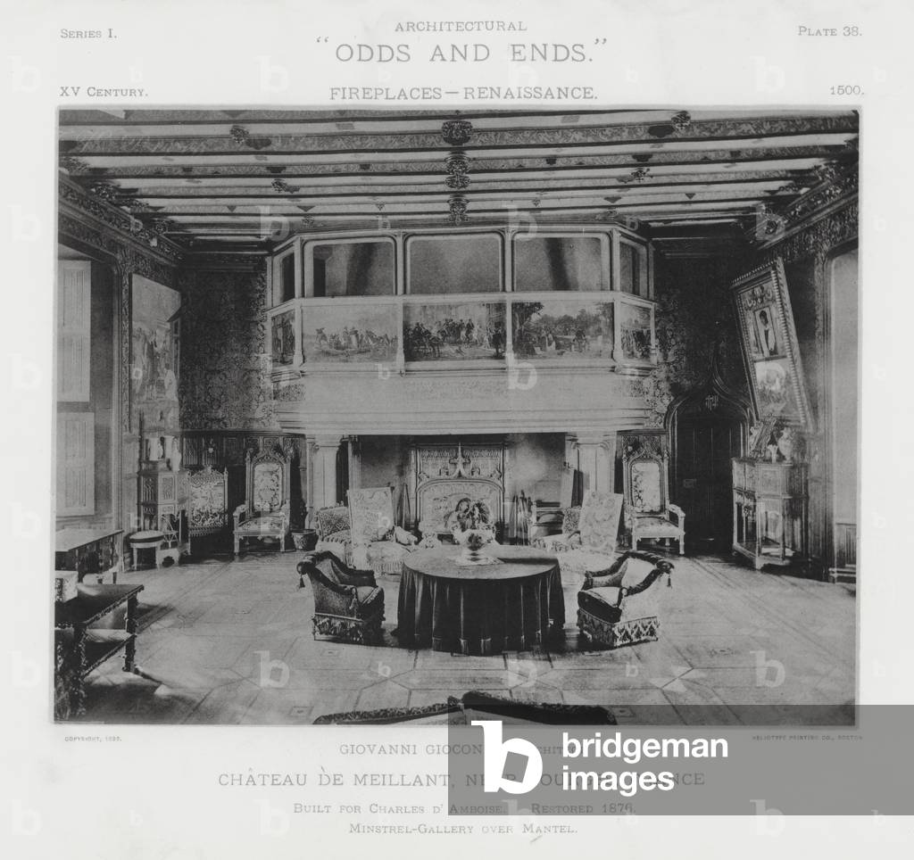 Fireplace: Chateau De Meillant, near Bourges, France (b/w photo)