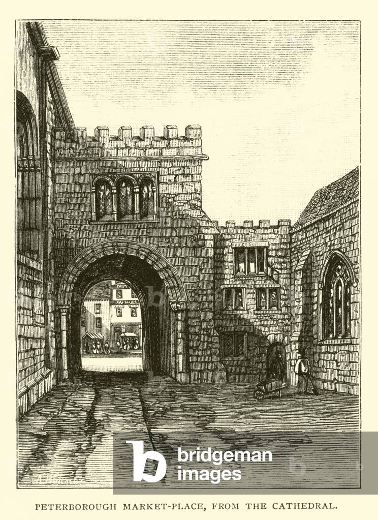 Peterborough Market-Place, from the Cathedral (engraving)