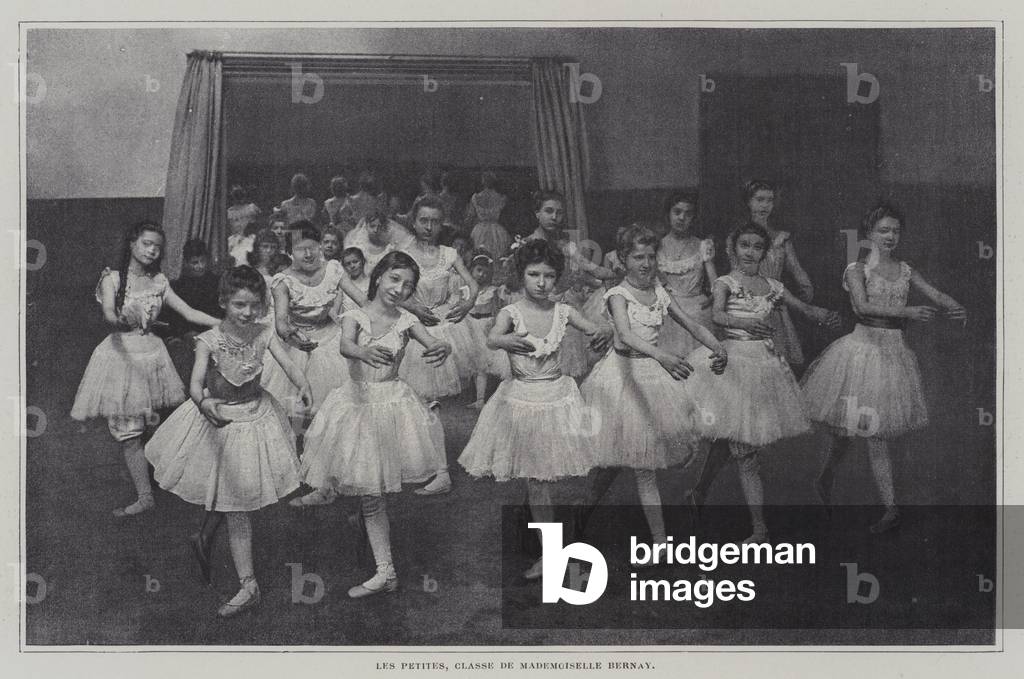 Young girls in a ballet class (b/w photo)
