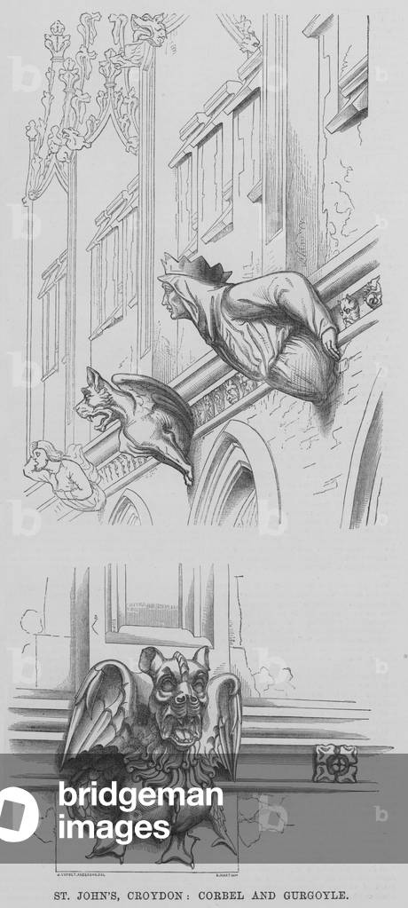 St John's, Croydon, Corbel and Gurgoyle (engraving)