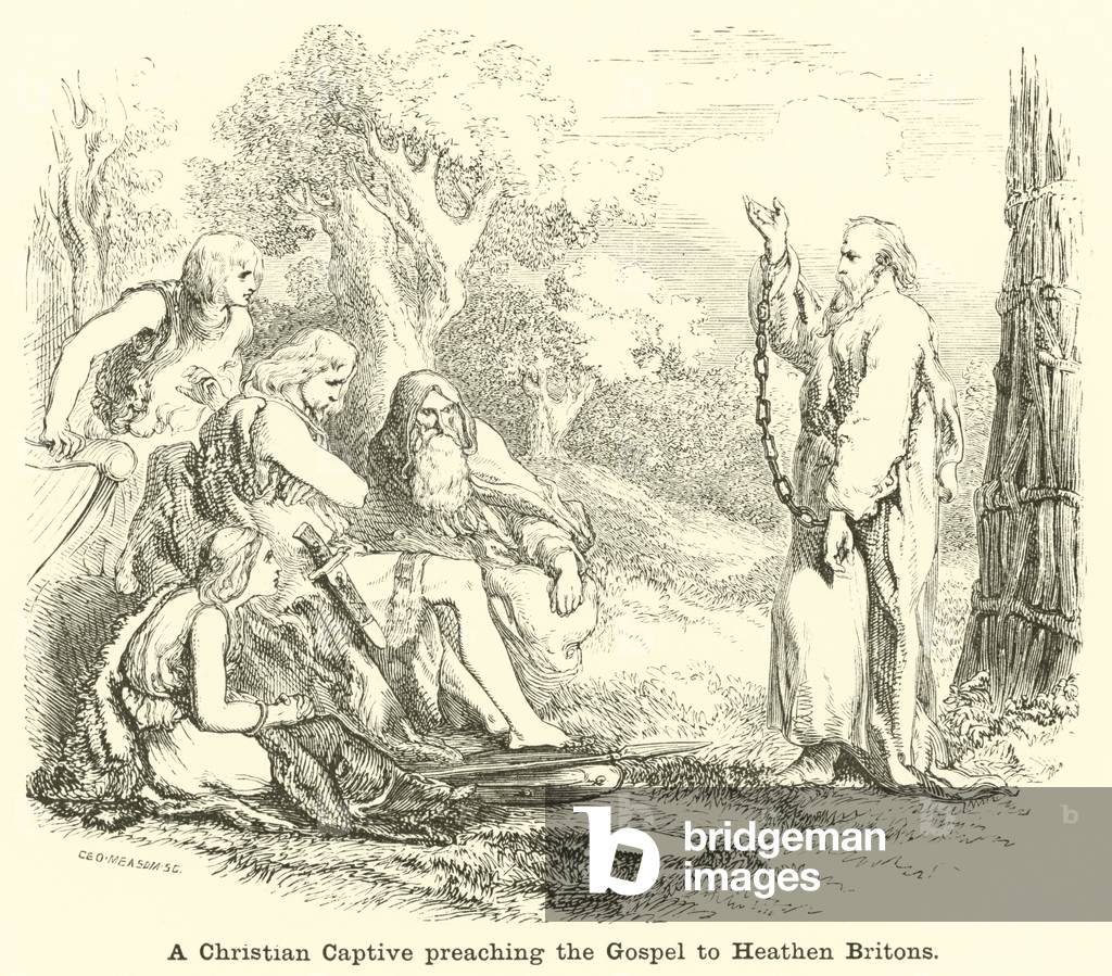 A Christian Captive preaching the Gospel to Heathen Britons (engraving)