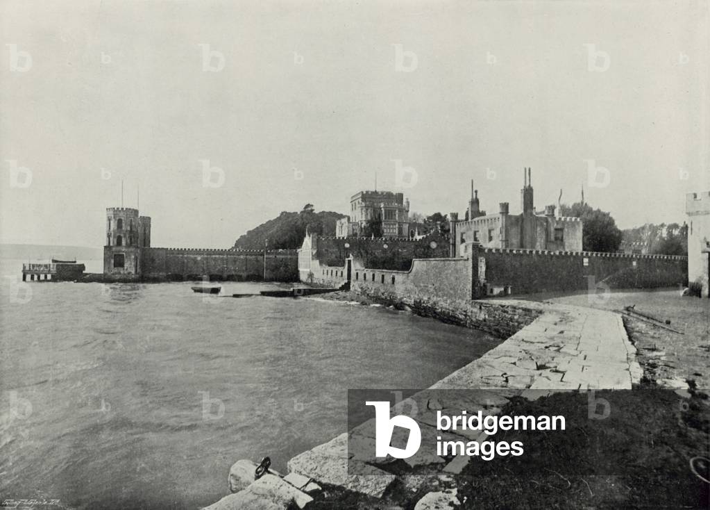 Branksea Island, General View of the Castle (b/w photo)