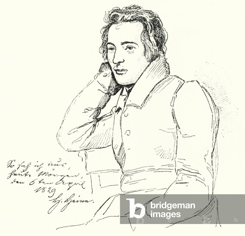 Portrait of German poet and writer Heinrich Heine as a young man (engraving)