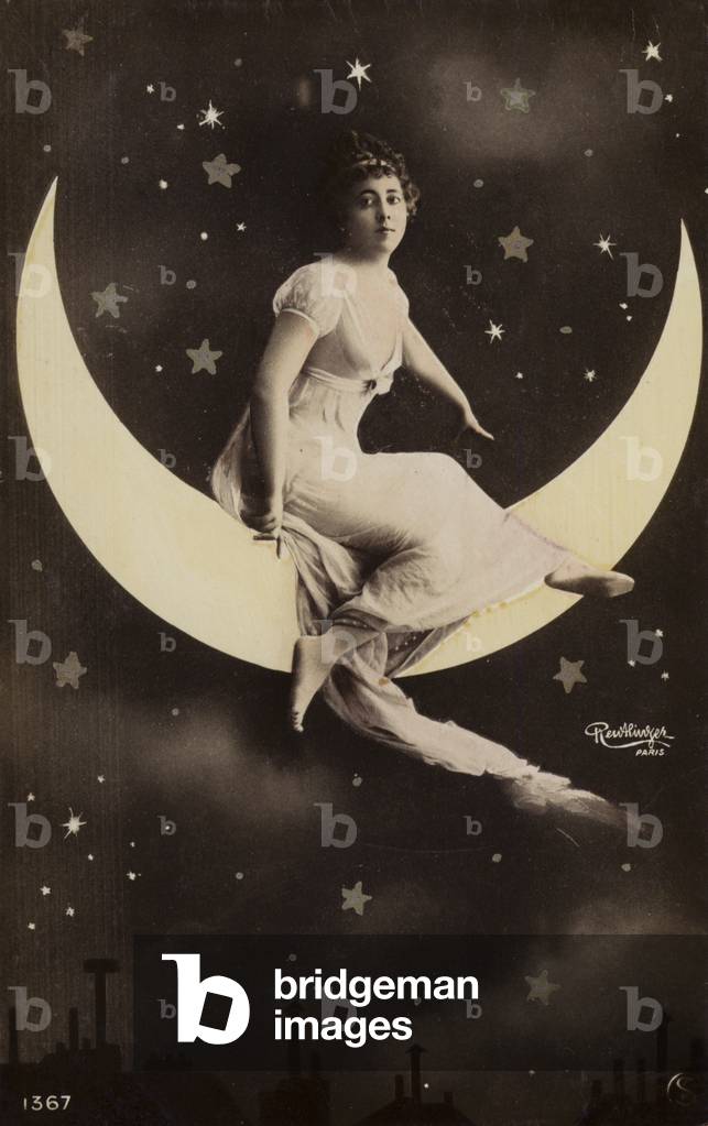 Girl on moon (b/w photo)