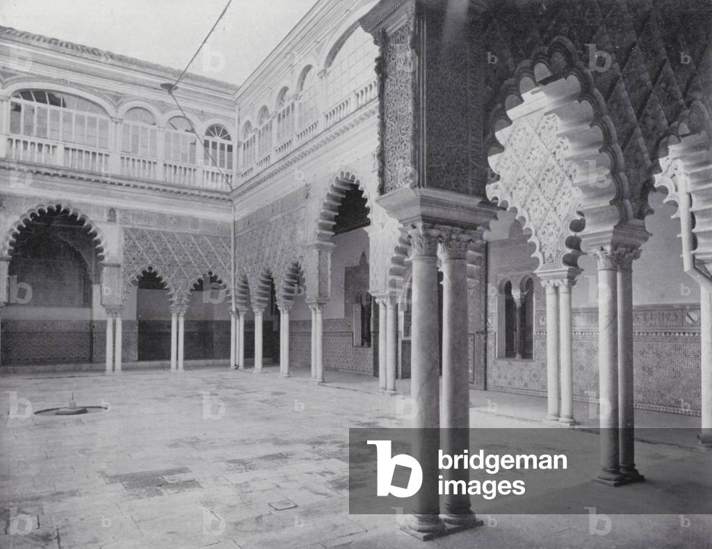 Court of the Hundred Virgins, Alcazar, Seville (b/w photo)