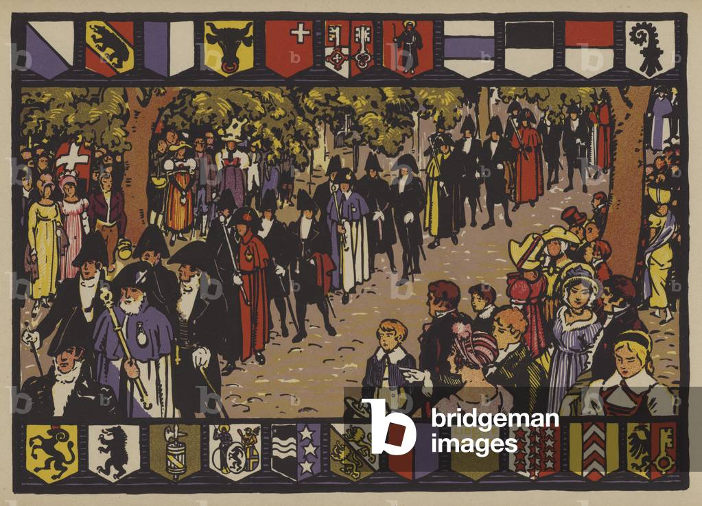 The Swiss federal pact of 1815 (colour litho)