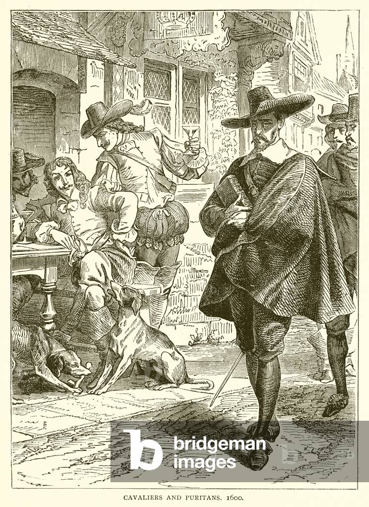 Cavaliers and Puritans. 1600 (engraving)