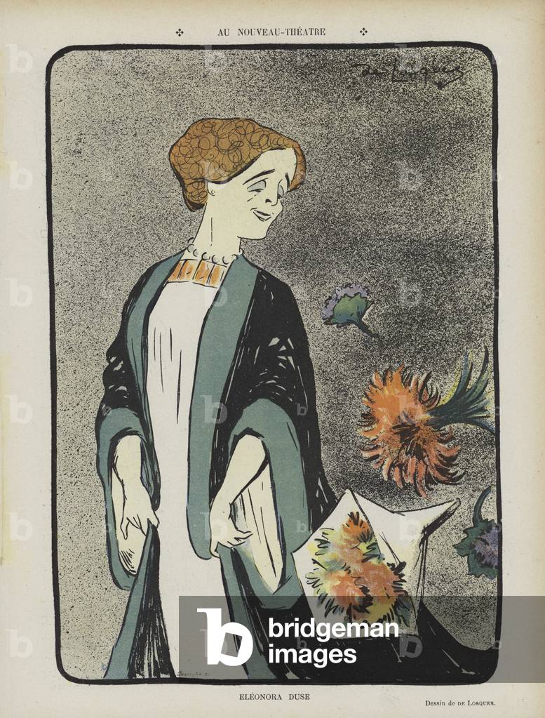 Eleonora Duse, Italian actress. Illustration for Le Rire (colour litho)