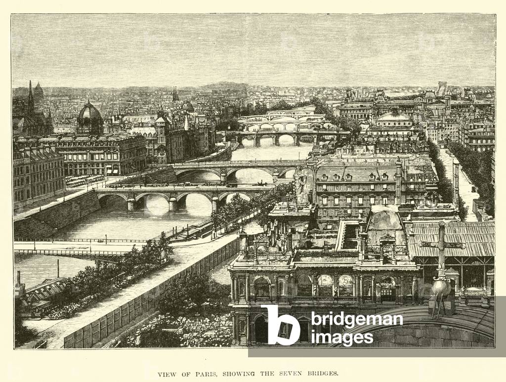 View of Paris, showing the Seven Bridges (engraving)
